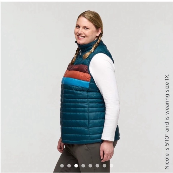 Cotopaxi Women’s XL Fuego Down Insulated Puff Vest Blue Teal Abyss Stripes NWT - Picture 8 of 13